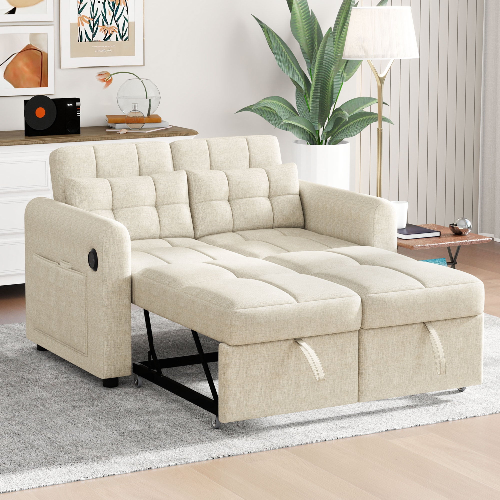 Nowoczesny design: sofa dwuosobowa, rozkładana sofa 3 w 1 z regulowanym oparciem, USB, 142 x 85 x 83 cm