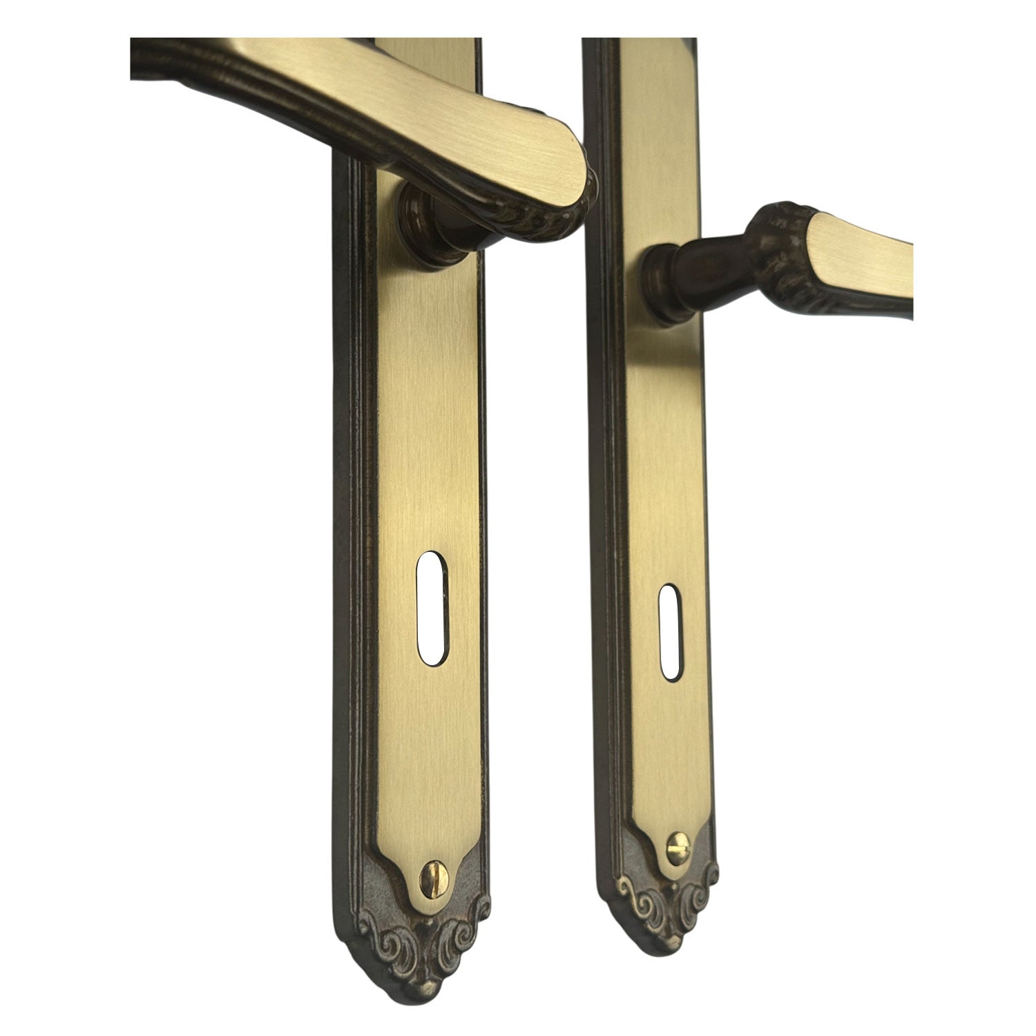 2 poignées de porte ISABELLA entrée de clé, Laiton patiné entraxe 195 mm, chambre - 7