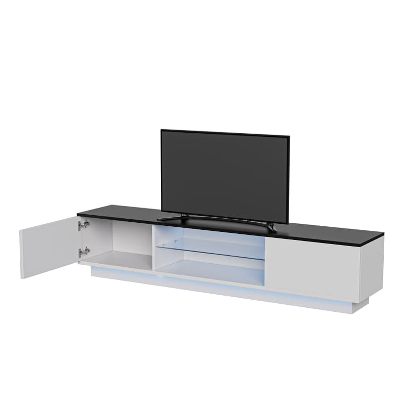 Meuble TV moderne, 140 cm, style minimaliste blanc avec éclairage LED, meuble de rangement et de commande pour le salon. - 9