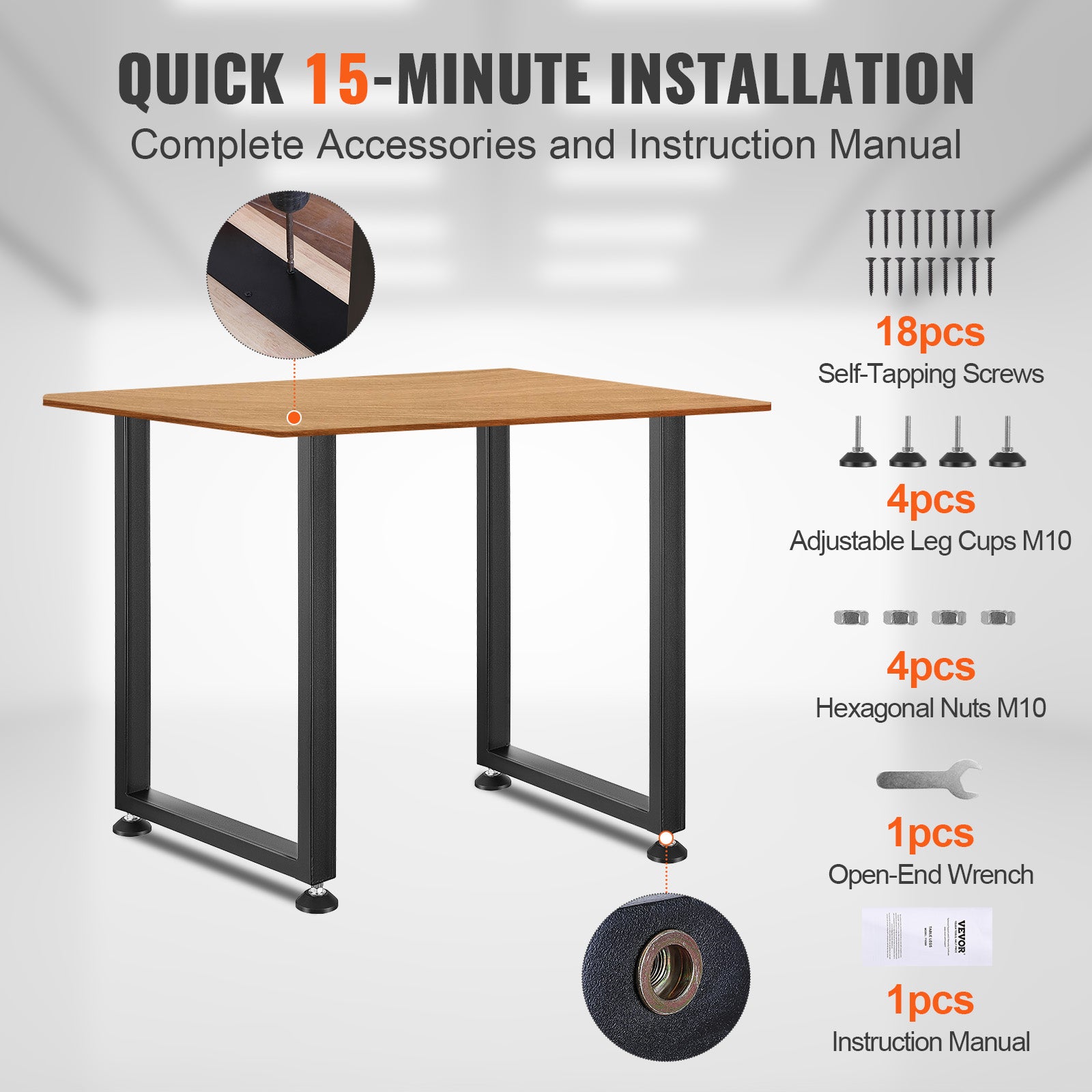 Pieds de Meuble Carrés SucceBuy Réglables 71 cm, Lot de 2 Pieds en Acier Noir, Support jusqu’à 454 kg, pour Table, Bureau ou Console - 8