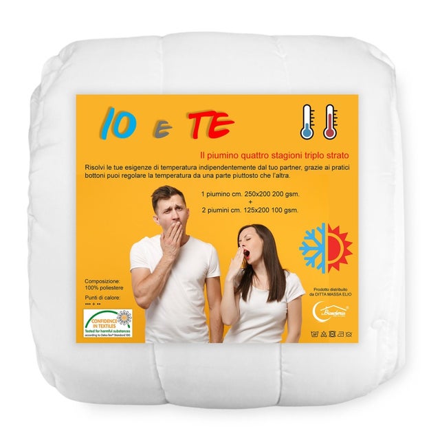 PIUMINO in morbida microfibra 4 STAGIONI IO e TE © ideale per LUI e LEI triplo strato matrimoniale DUE PIAZZE cm. 250x200