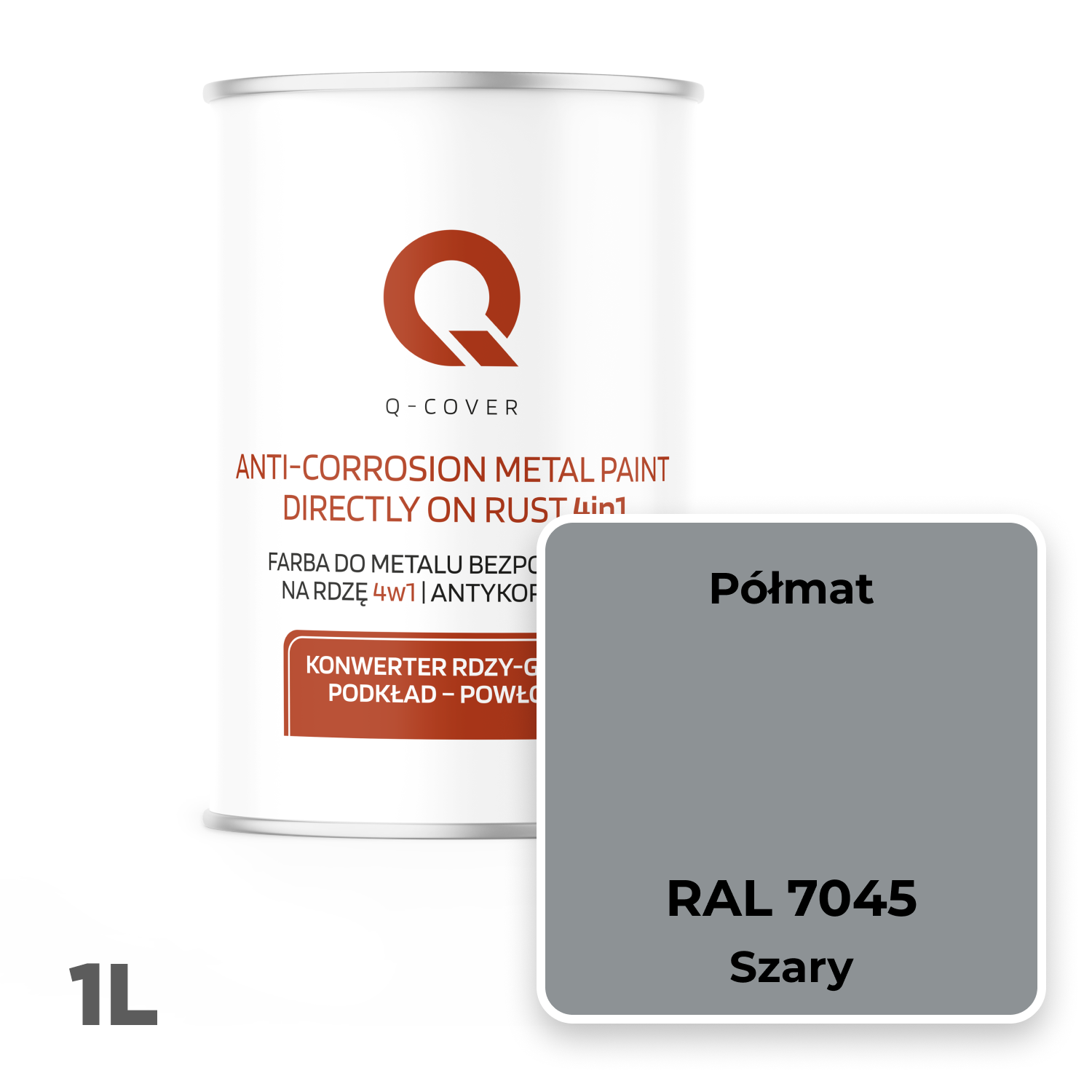 Farba do Metalu Prosto na Rdzę 4w1 Q-Cover Szary RAL7045 Półmat 1L - 2