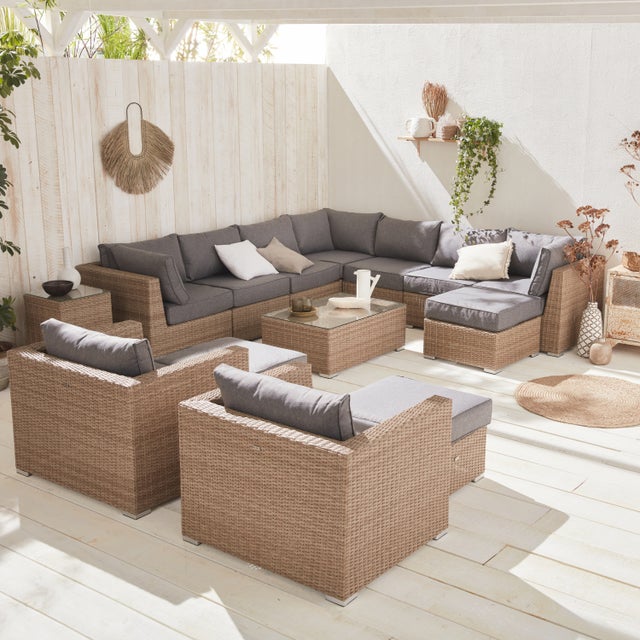 Salon de jardin en Aluminium Gris 14 personnes
