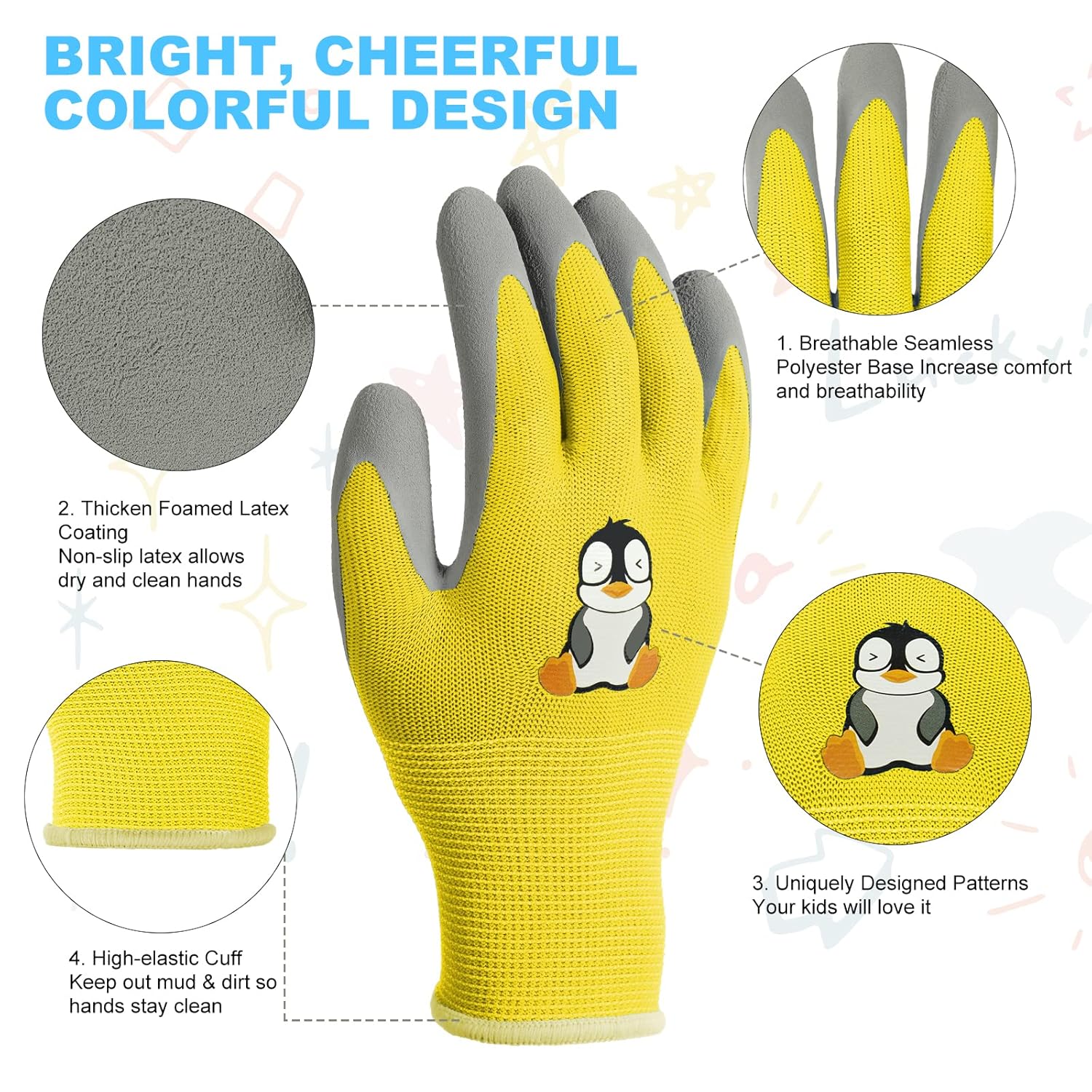 3 paires de gants de jardinage de sécurité pour enfants de 5 à 8 ans, paume en caoutchouc imperméable et résistante aux taches pour protéger les mains - 3