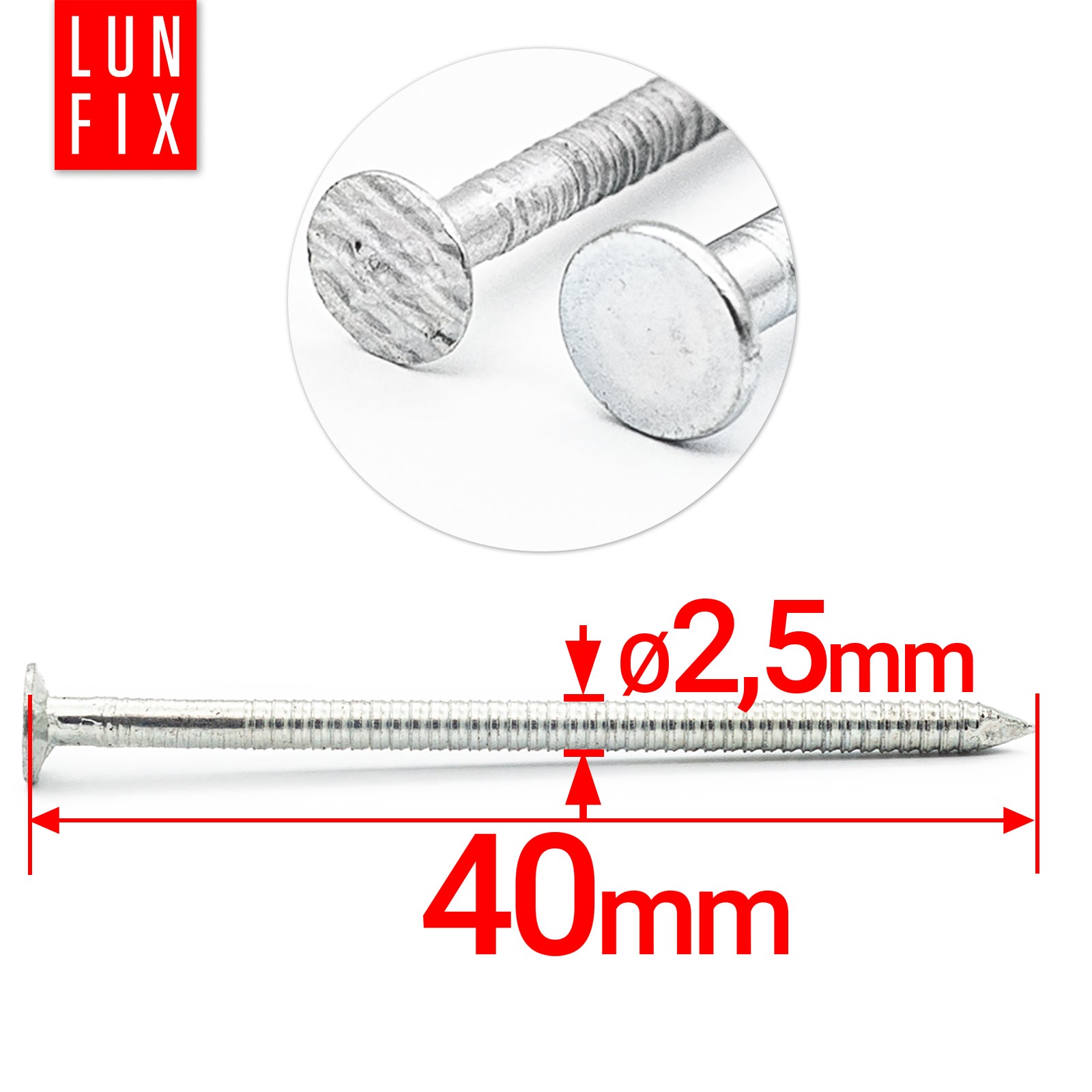 Gwoździe pierścieniowe 2,5x40 mm ocynkowane 1kg ok. 520szt. - 2