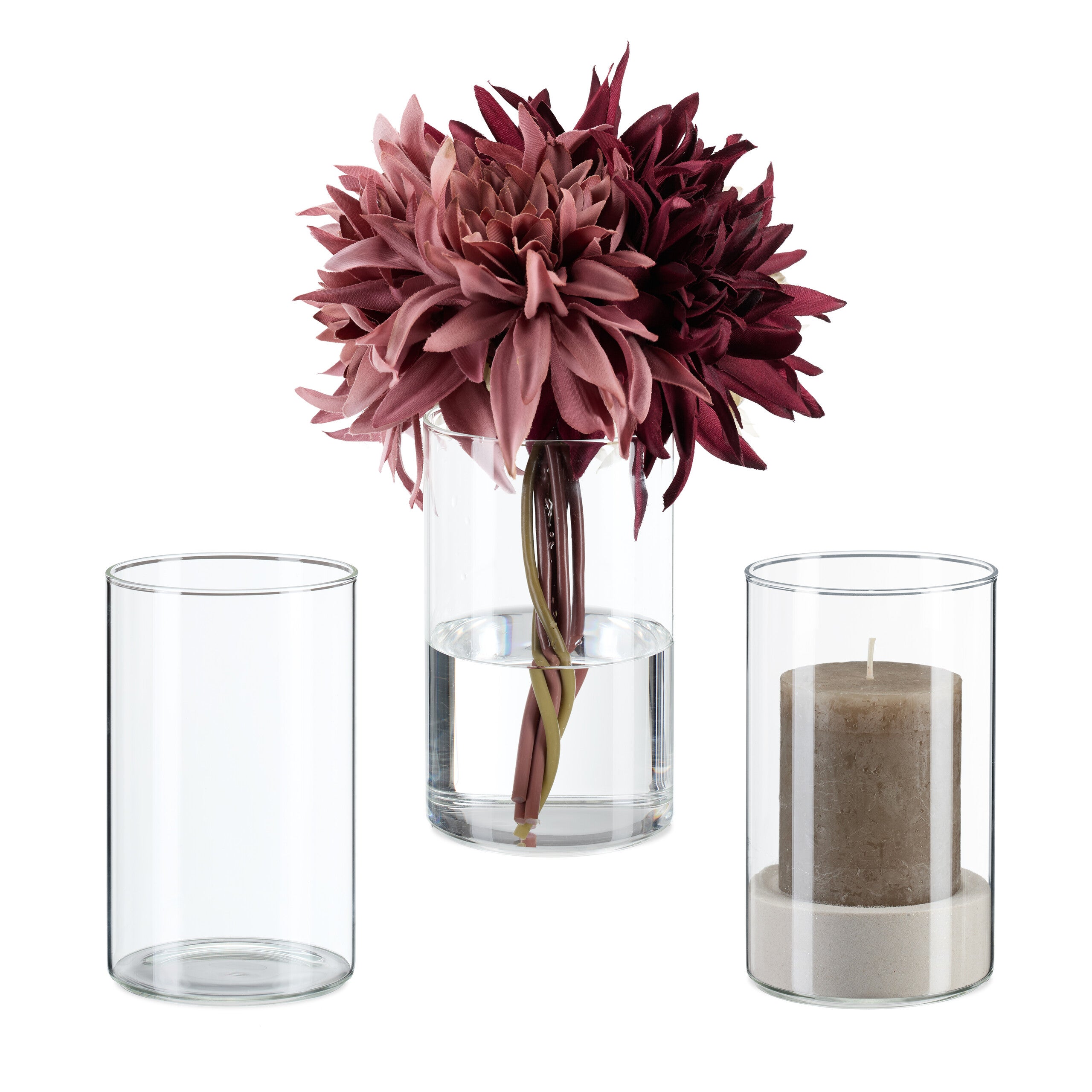Relaxdays Grand Vase décoratif, pour Vos Fleurs, en Verre, Dimensions H x D : 21,5 x 10 cm, Gris