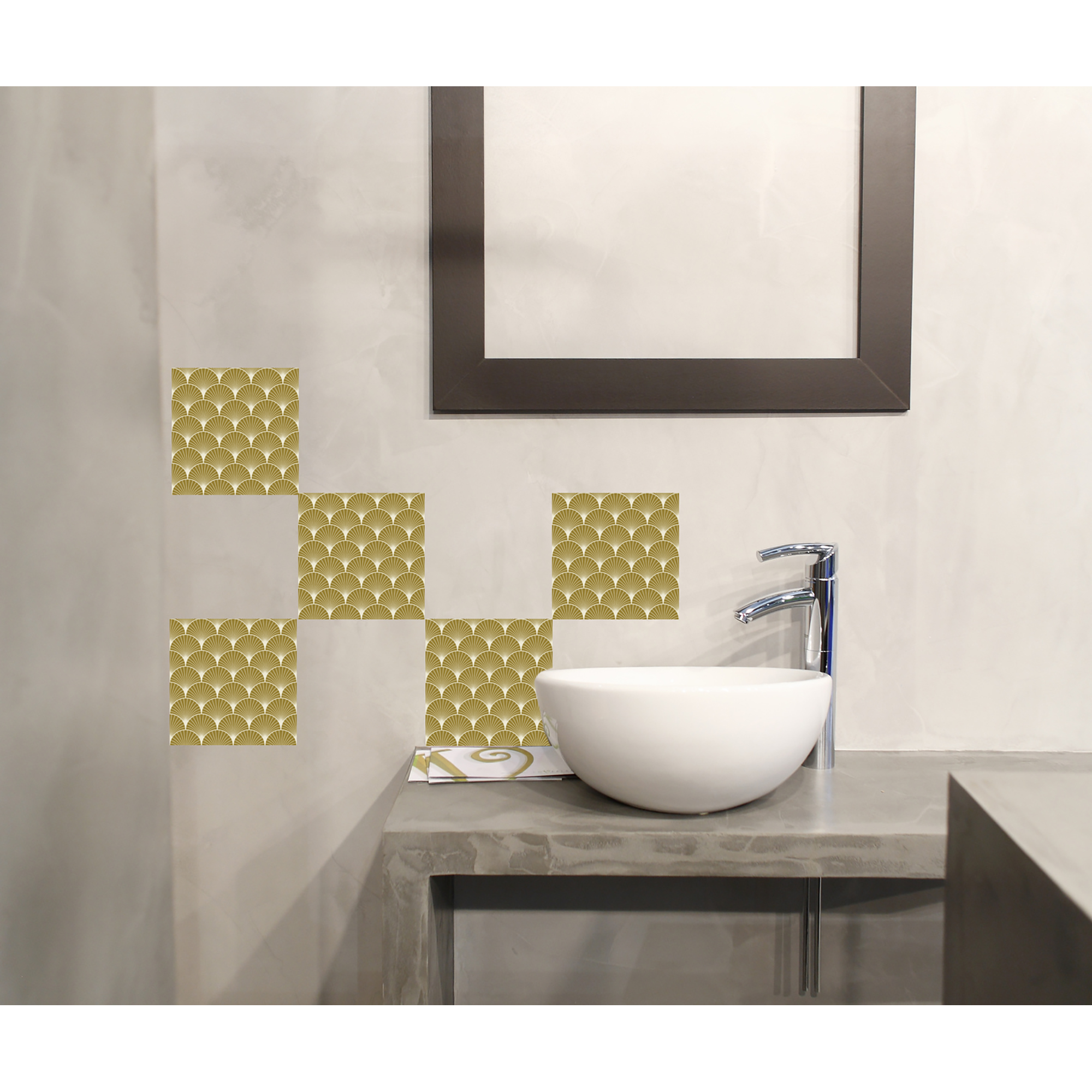 Pegatina adhesiva de vivienda, pegatina de características geométricas blancas sobre fondo amarillo, 15 cm x 15 cm