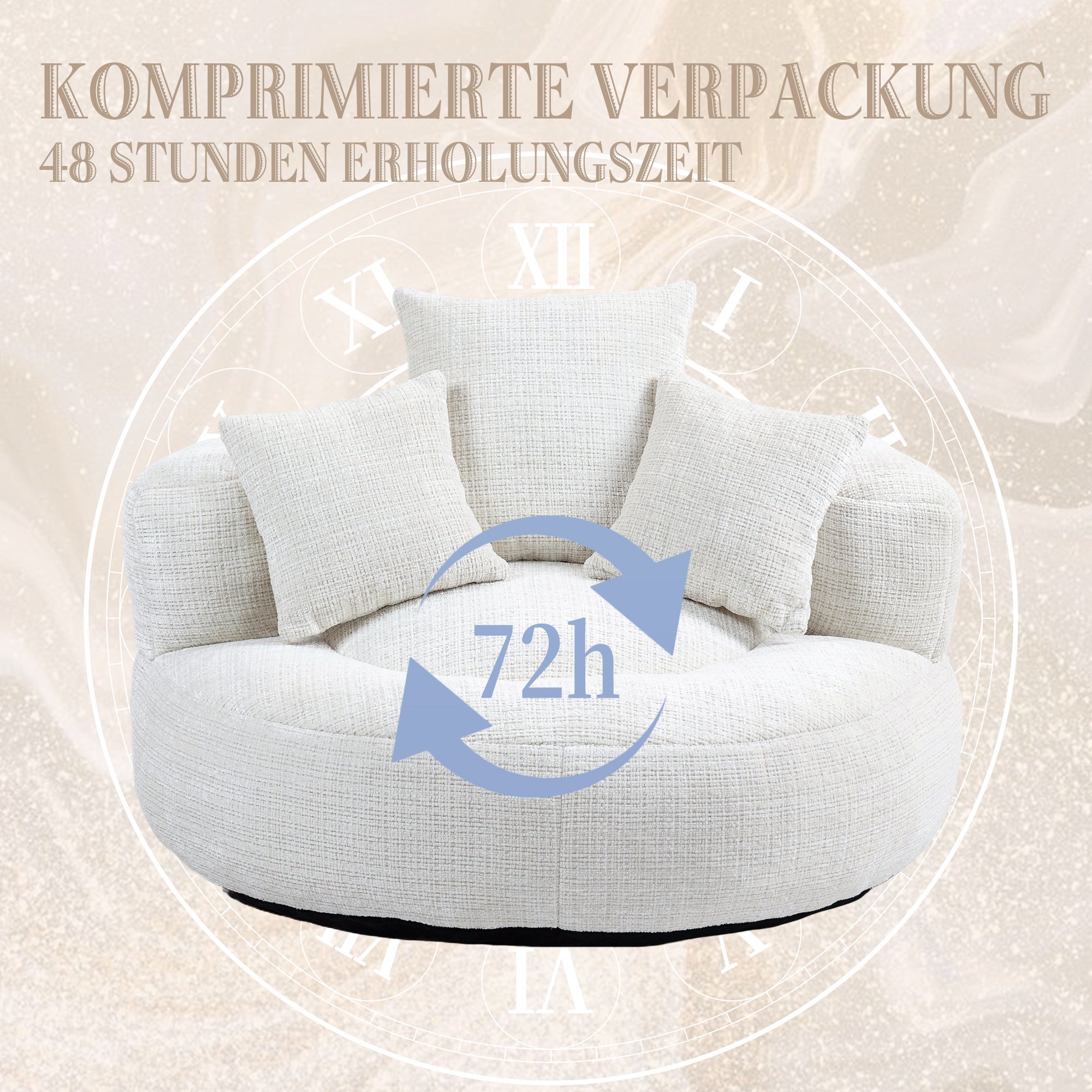 Poltrona Lazy Sofa com três almofadas, assento confortável com encosto alto, para adultos e crianças, interior/exterior, chenille bege - 7