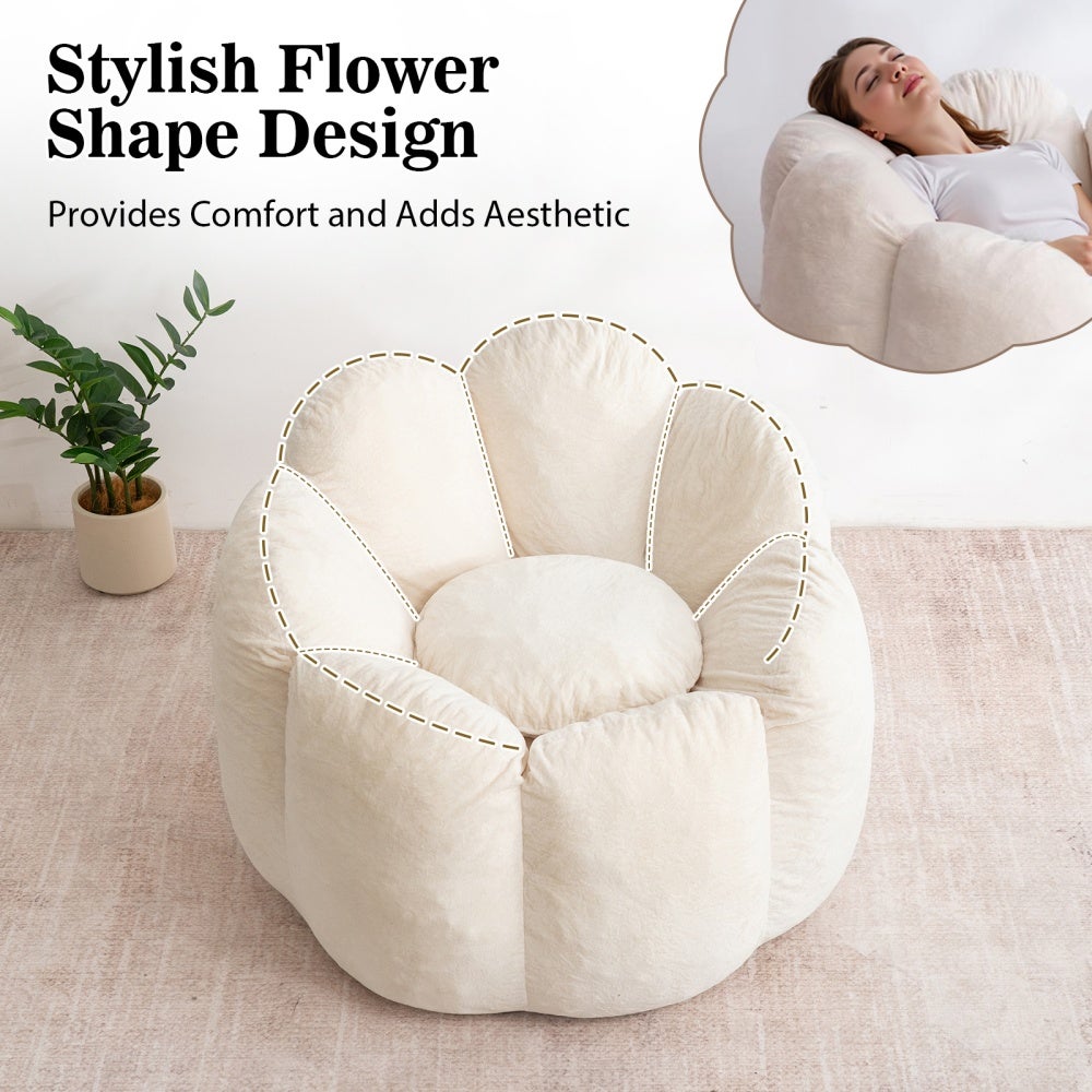 1 x HOMMPA pouf poire fauteuil relax adulte dossier ergonomique velours hollandais déhoussable 100x100x75 cm salon chambre - beige - 4