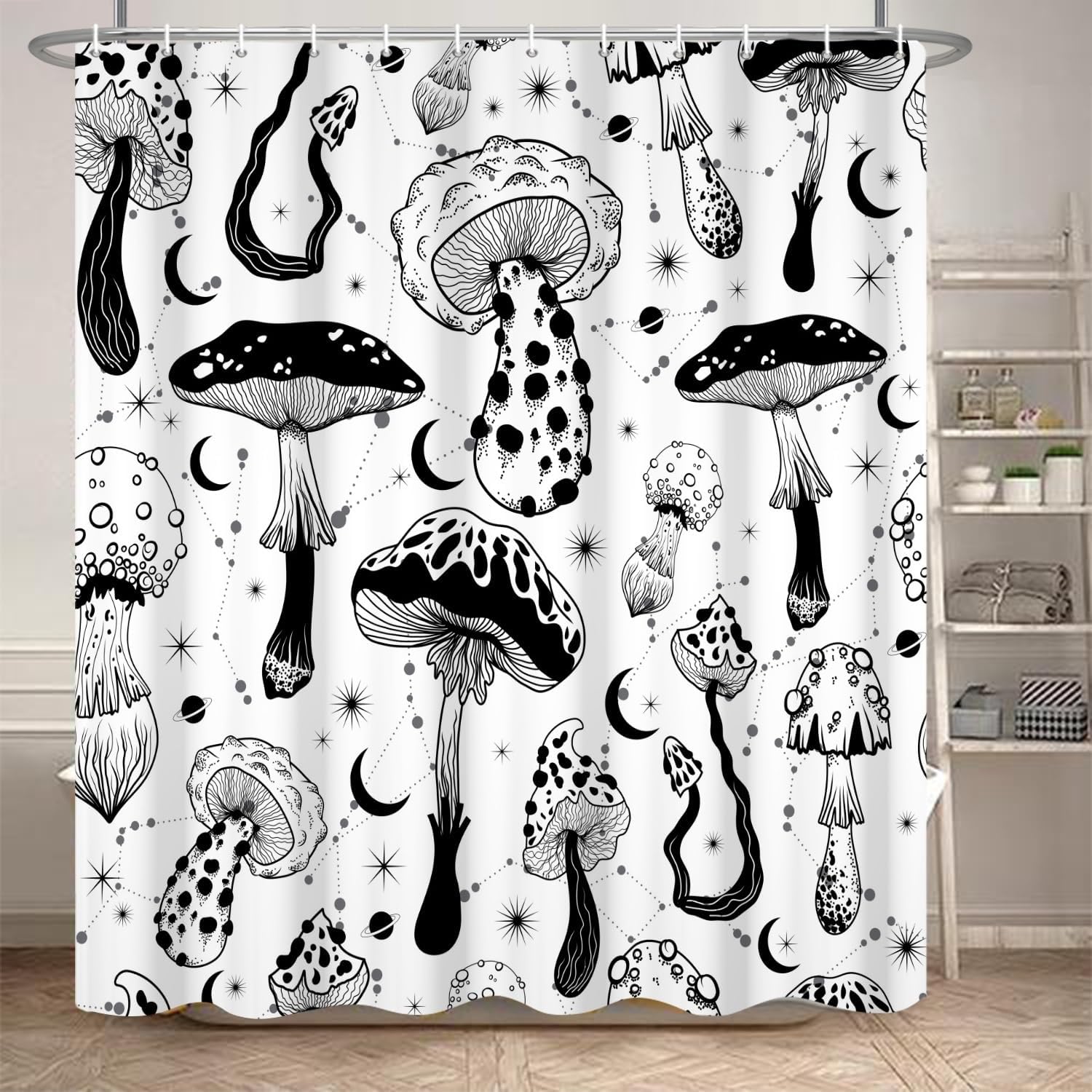 Zasłona prysznicowa w kształcie grzybka do łazienki - Styl retro psychodeliczny z lat 70. i 60. - Styl hipisowski - 183 x 183 cm