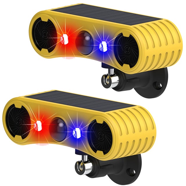 Lot de 2 alarmes solaires extérieures avec détecteur de mouvement - Sirène puissante de 129 dB, 4 modes de fonctionnement et lumière stroboscopique