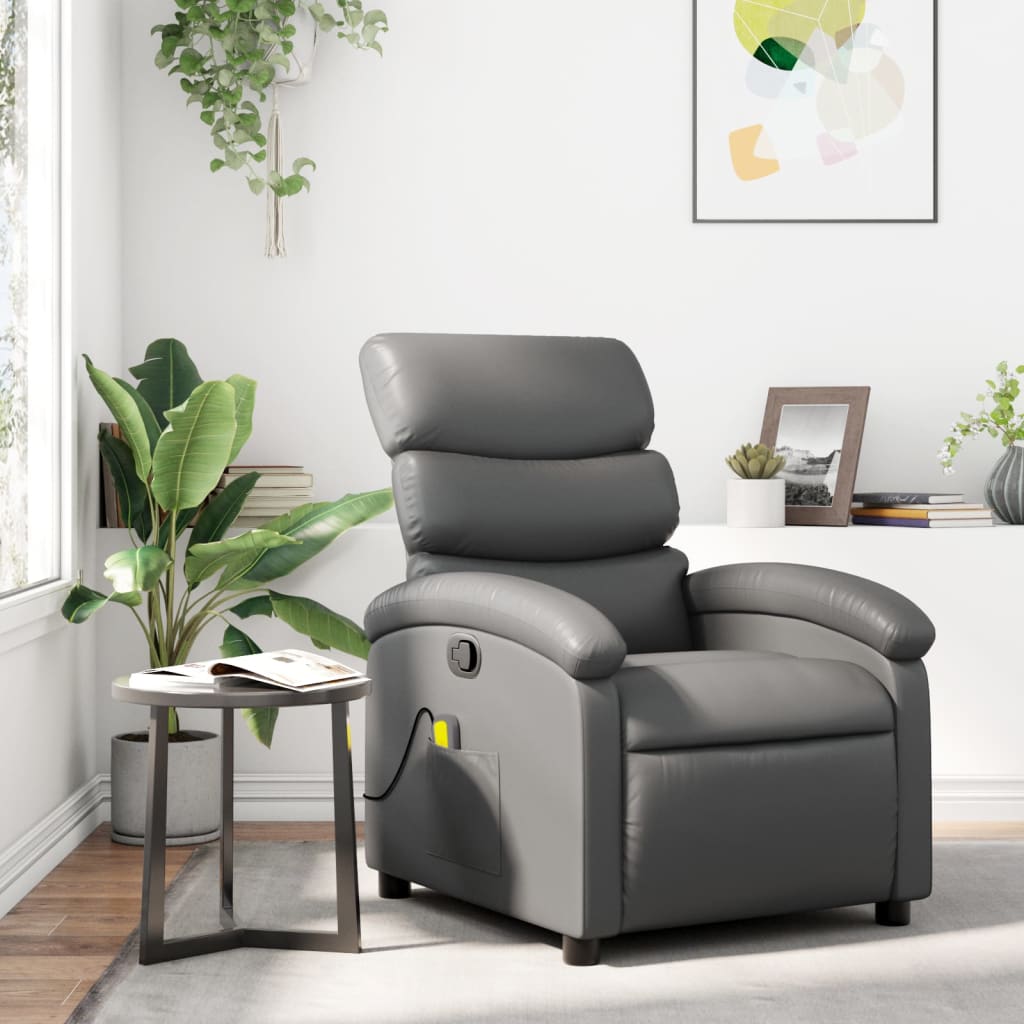 Fauteuil de Salon，Chaise，Fauteuil de massage inclinable gris similicuir - 2
