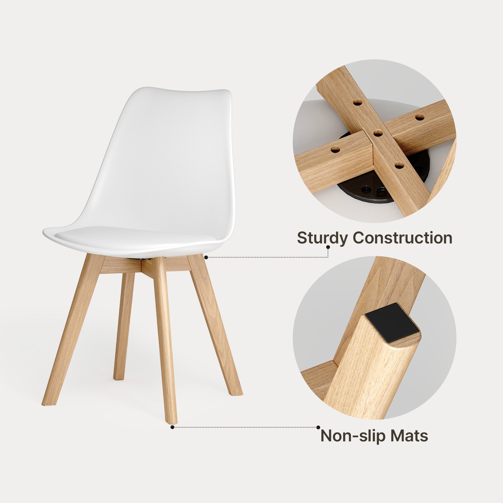 Chaise de cuisine 4 places blanc,design scandinave moderne,dossier ergonomique,pieds en bois massif,assise rembourrée imperméable - 4