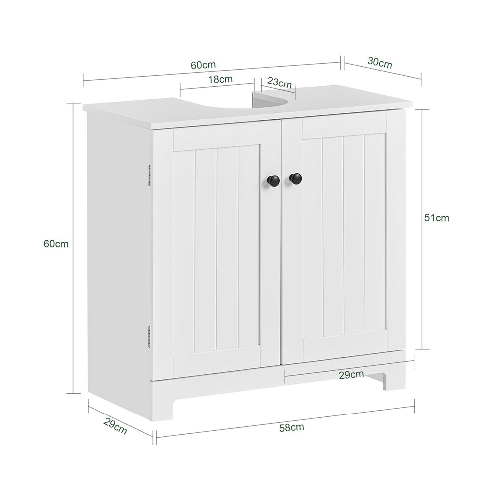 SoBuy Mueble para Debajo del Lavabo Armario de Baño de Suelo con 1 Estante y 2 Puertas 60 x 30 x 60 cm BZR18-II-W ES - 3