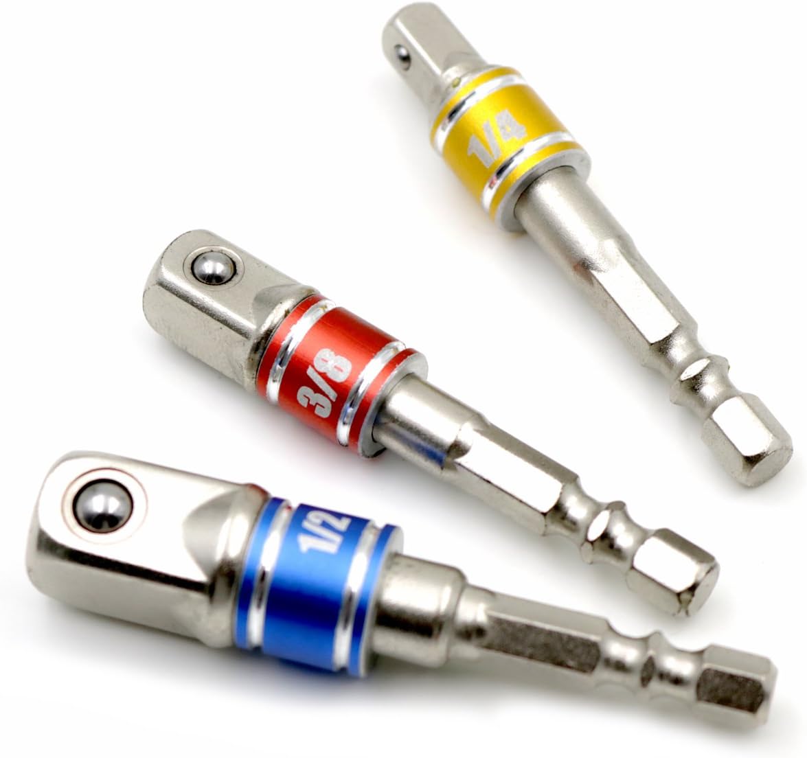 Zestaw 3 adapterów do nasadek udarowych do wkrętarek udarowych 1/4", 3/8" i 1/2"