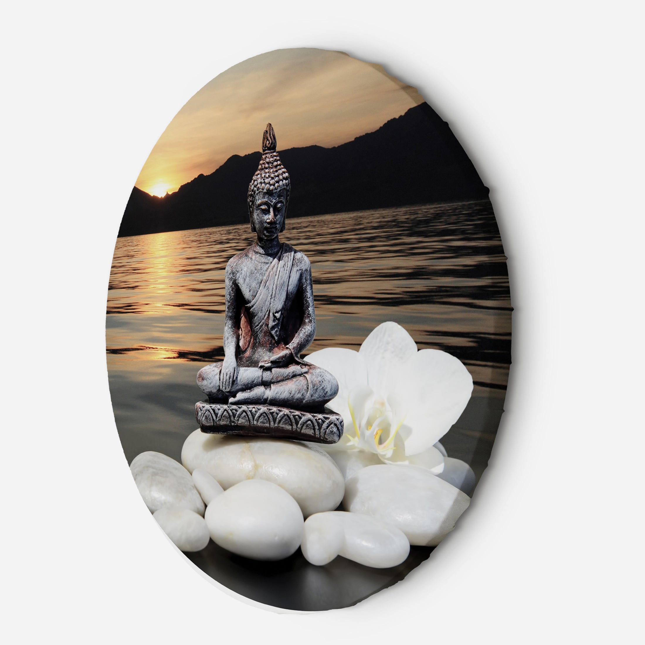 Okrągly obraz, Buddha na tle zachodzącego słońca 80x80