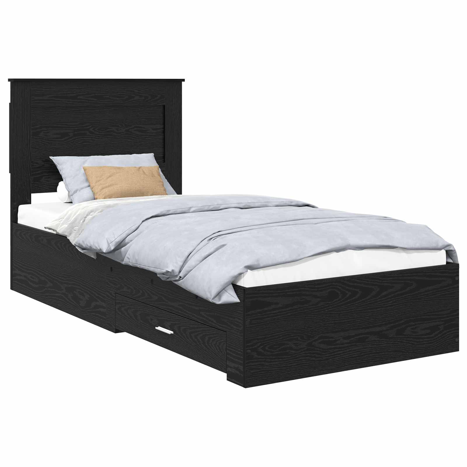 Cadre de lit chêne noir 90 x 190 cm en panneau de bois - 2
