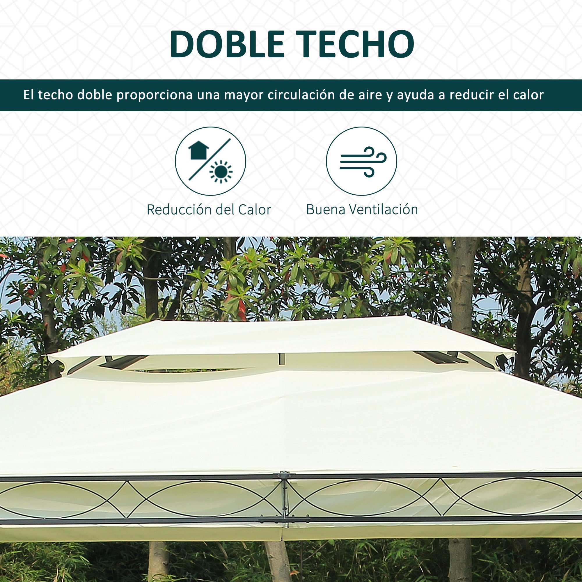Cenador de Jardín Outsunny Acero, Poliéster Crema 400x300x280 cm - 4