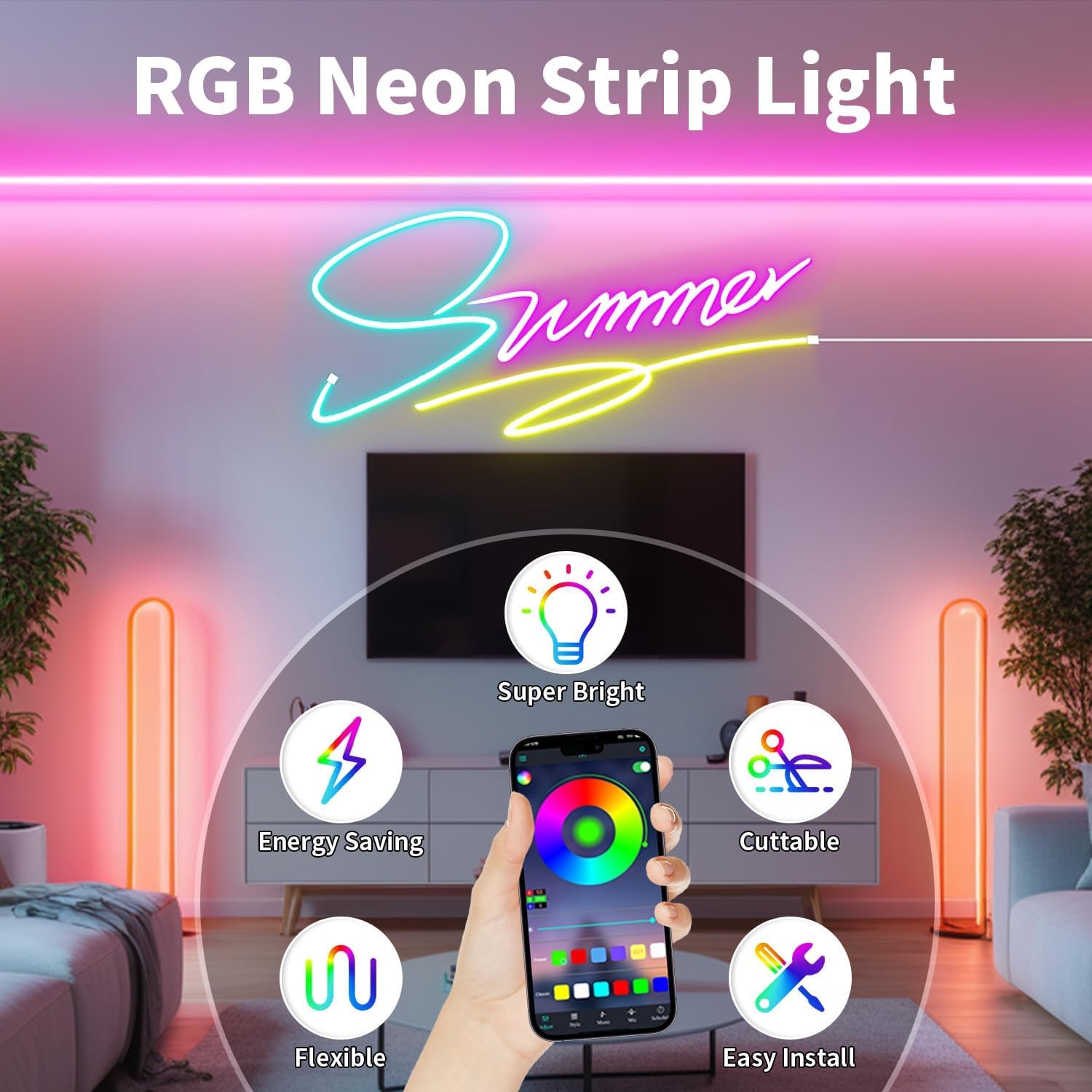 Ruban LED RGB 15m, 24V Neon LED avec App & Télécommande, Flexible Bande ...