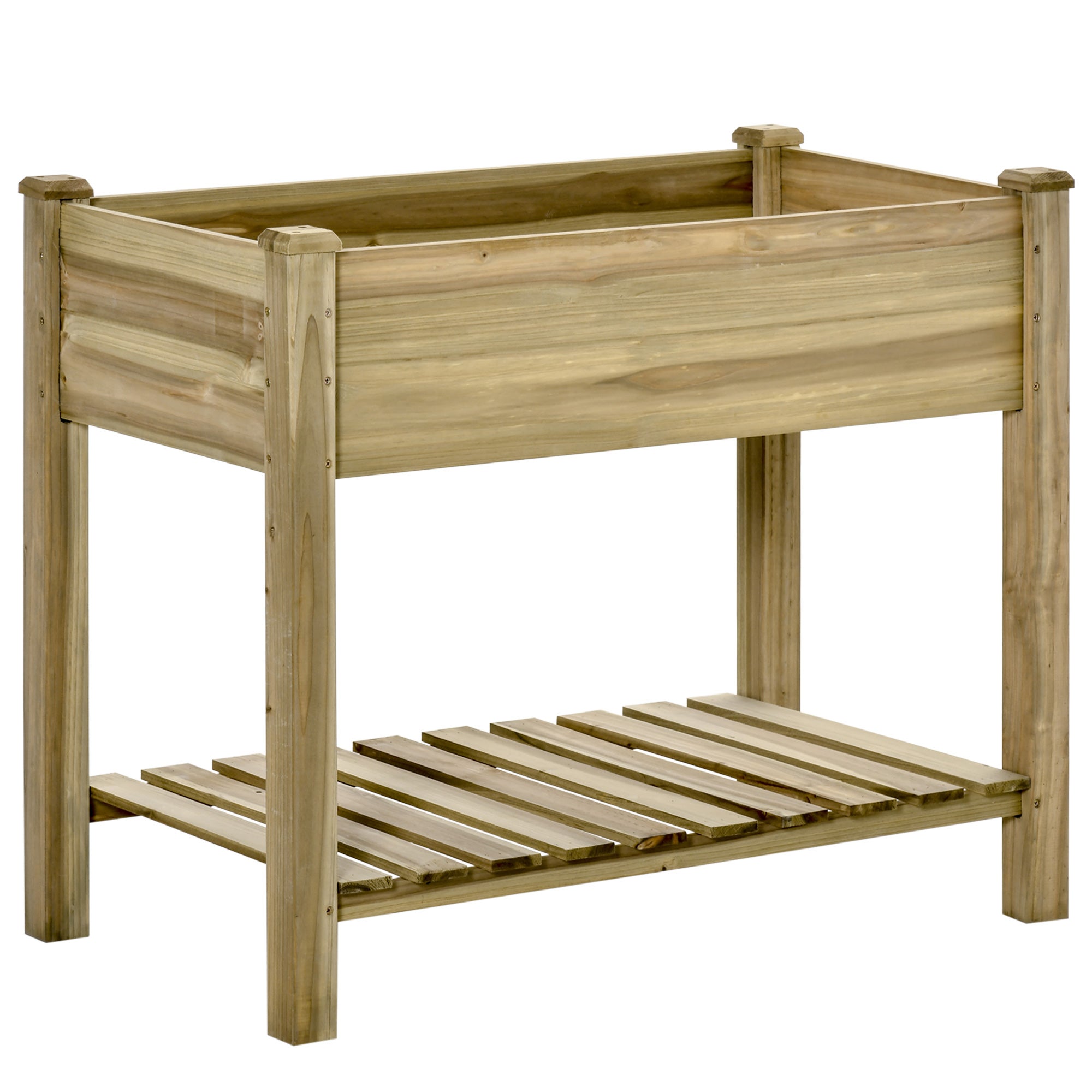 Podwyższona grządka ogrodowa z nogami i półką do przechowywania, podwyższona drewniana skrzynia na sadzonki