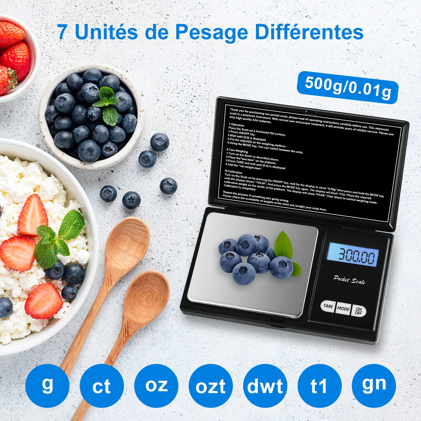 QEIHITYO Bilancia di Precisione da Cucina 500g/0.01g Grammi Precisione Professionale con Display LCD e 7 Unità Funzione Tara per Caffè Gioielli Farm - 4