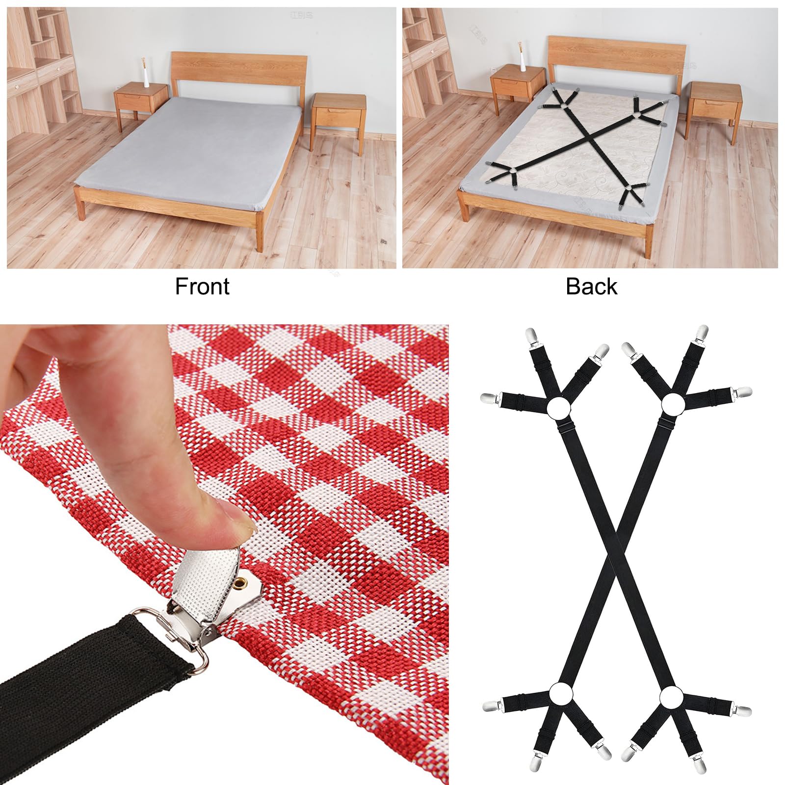 2 Pièces Tendeur Drap Housse, Élastiques Ajustables Attache Drap Housse avec Pinces Métalliques, Sangle Drap Housse pour draps, Matelas - 6