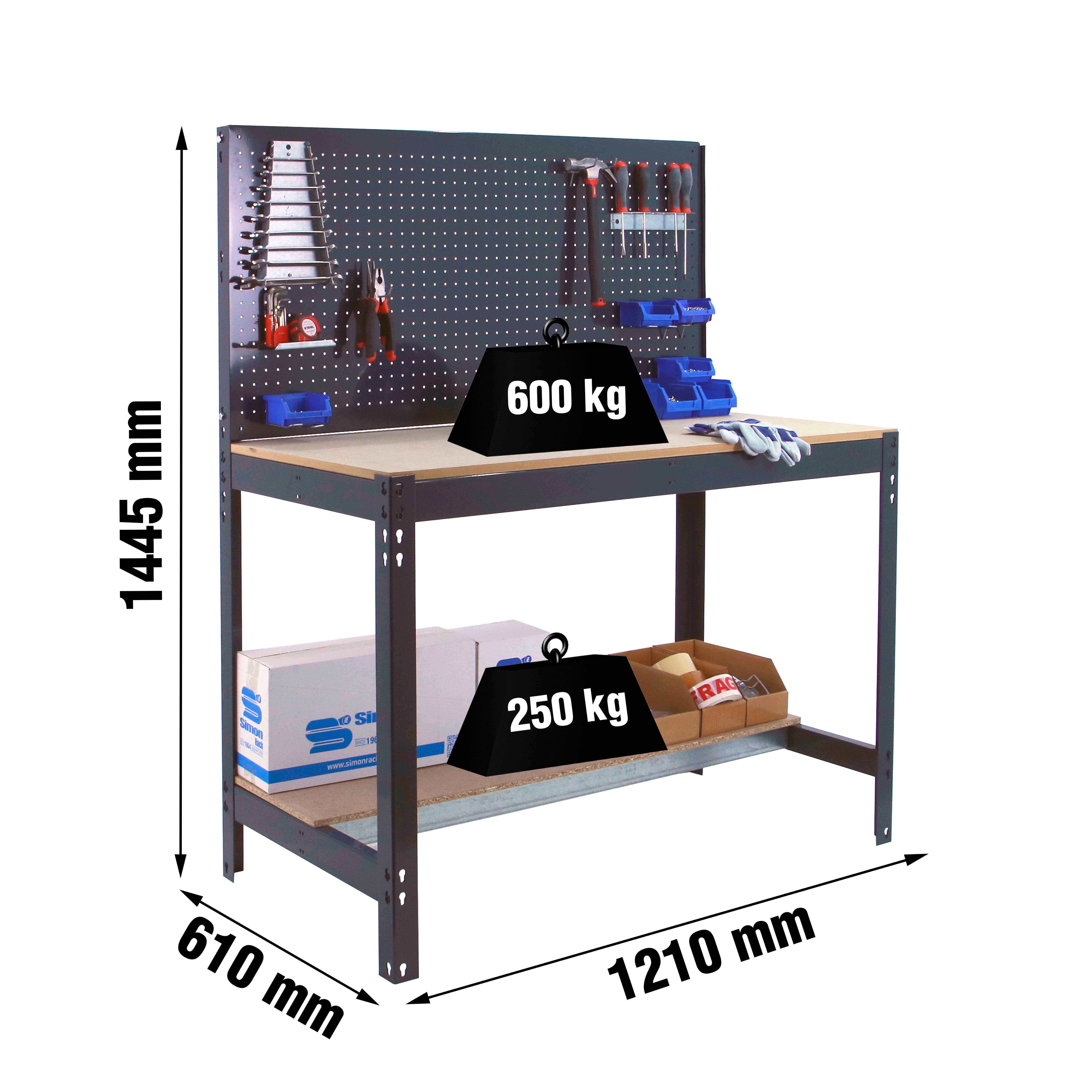 Bancada de trabalho SIMONWORK com 2 prateleiras (144,5x121x61cm) ANTRACITE E MADEIRA - 3
