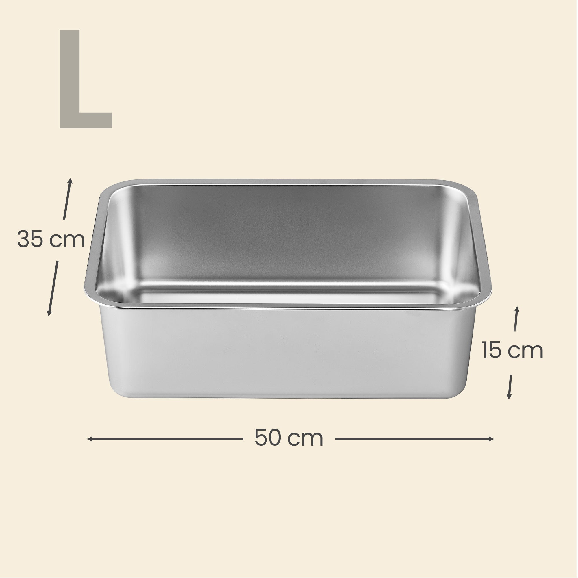 Bac à Litière pour Chats en Acier Inoxydable, Ouvert, pour Chats de Taille Moyenne et Grande, 50 x 35 x 15 cm, Argent - 5