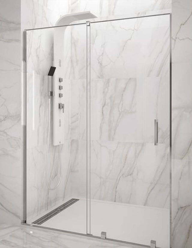 Mampara de ducha frontal ALLSTONE HIDRA 1+1, sin perfil inferior ni superior 135-140 cm barra de estabilización Paralela