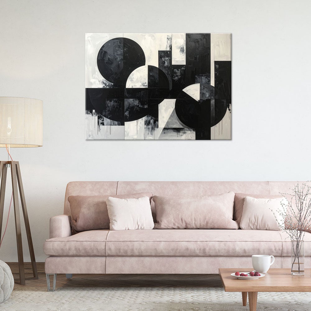 Obraz do salonu biura, Abstrakcyjna kompozycja koła kształty czarno biały 120x80 - 2