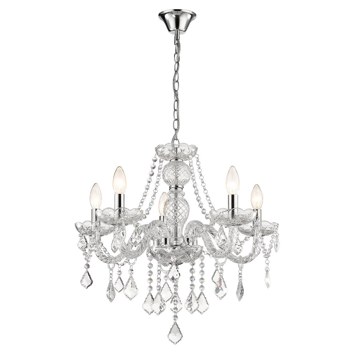 Lampa wisząca Cristallo transparentna-chromowana 5xE14x60W wym: 100 x 56 x 56 cm kryształ Light Prestige - 4