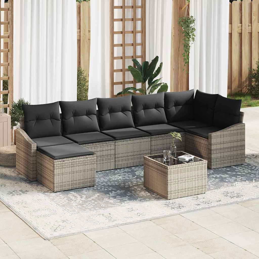 Zestaw Sof z poduszką 8 pcs Szary polirattan vidaXL