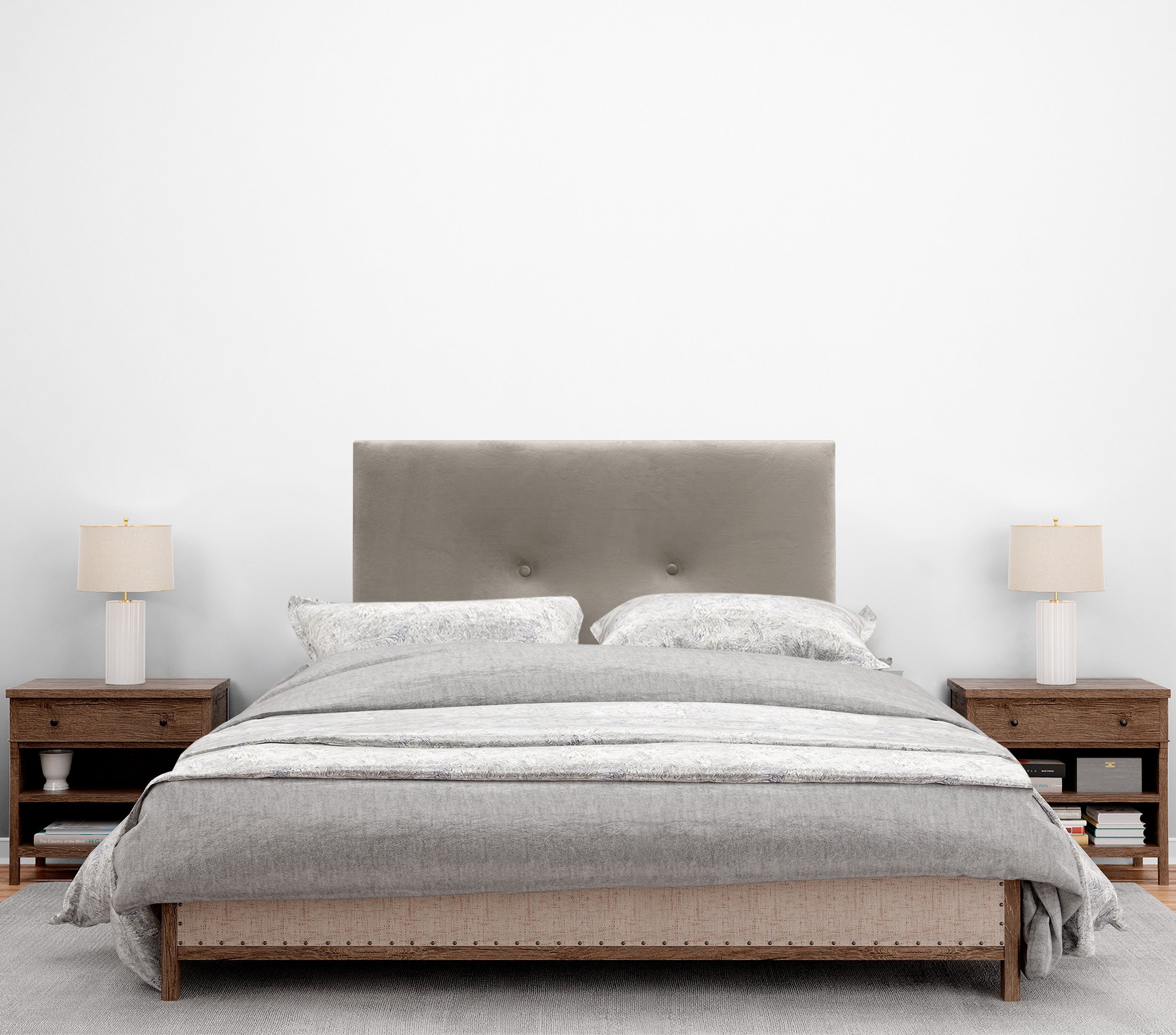 DHOME Testiera in velluto liscio con bottoni e gambe alta gamma moderna testiera imbottita per letto di lusso camera da (Marron, 105x105cm) - 2