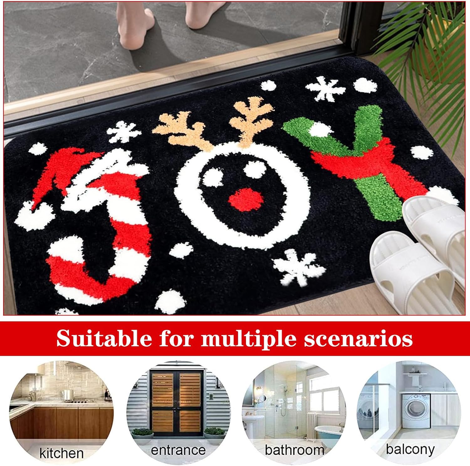 1pcs Tapis Porte D'Entrée Paillasson De Noël Tapis De Sol Rouge Avec