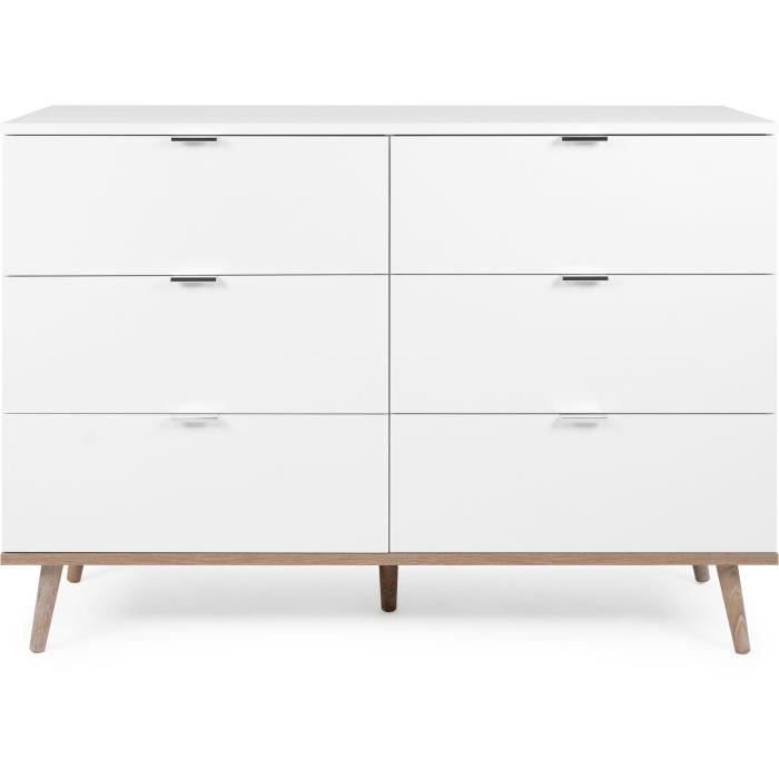 Commode Göteborg 6 tiroirs - Décor chene sonoma Blanc - L 120 x P 40 x H 86,5 cm - 3