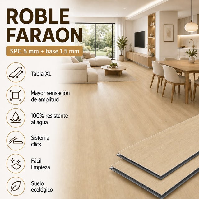 Arquiservi® - Revêtement de sol vinyle SPC XXL imitation chêne Pharaon [2,51 m²] - 6,5 mm - Facile à nettoyer et à poser | Sans outils | 100 % eau