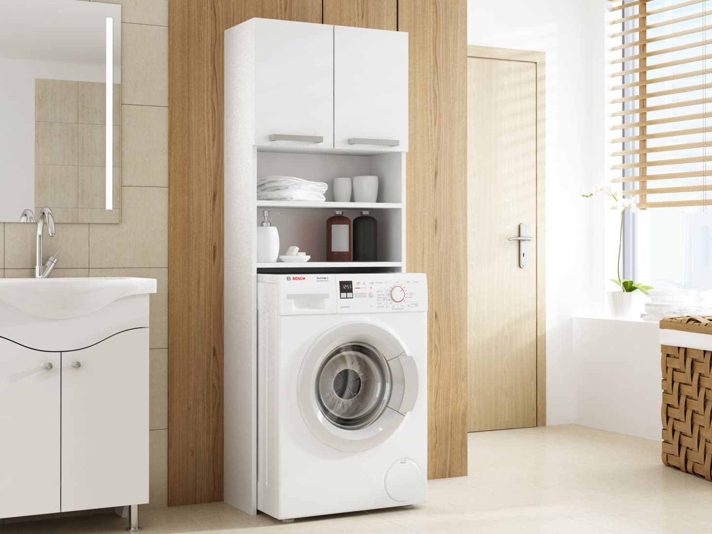 COMO - Mueble para lavadora - 64x183x30cm - area de almacenamiento lavaropa - estilo moderno - 3