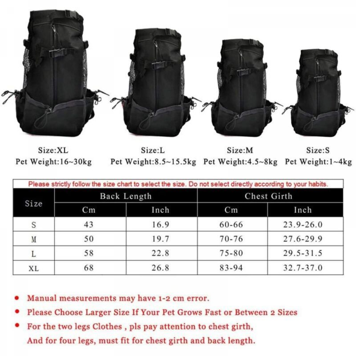 Bolsa de transporte ajustable para perro en malla transpirable para cachorros y perros de exterior Mochila viaje para senderismo ciclismo color negro - 2