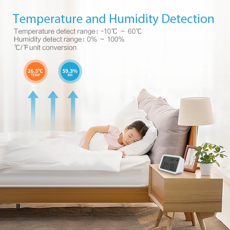 NEO Coolcam Tuya Capteur intelligent WiFi de température et d'humidité, détecteur de luminance, hygromètre et thermomètre d'intérieur avec écran LCD - 4