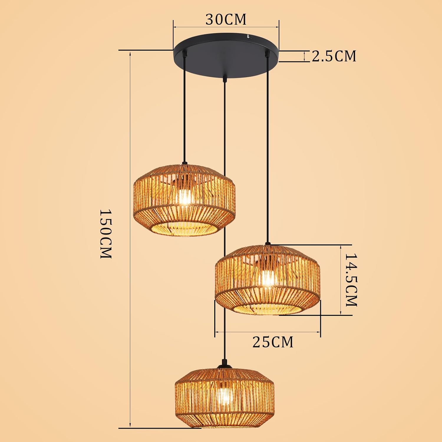 ZMH Suspension Vintage 3 Flamme E27 (ampoule Non Incluse) - 4