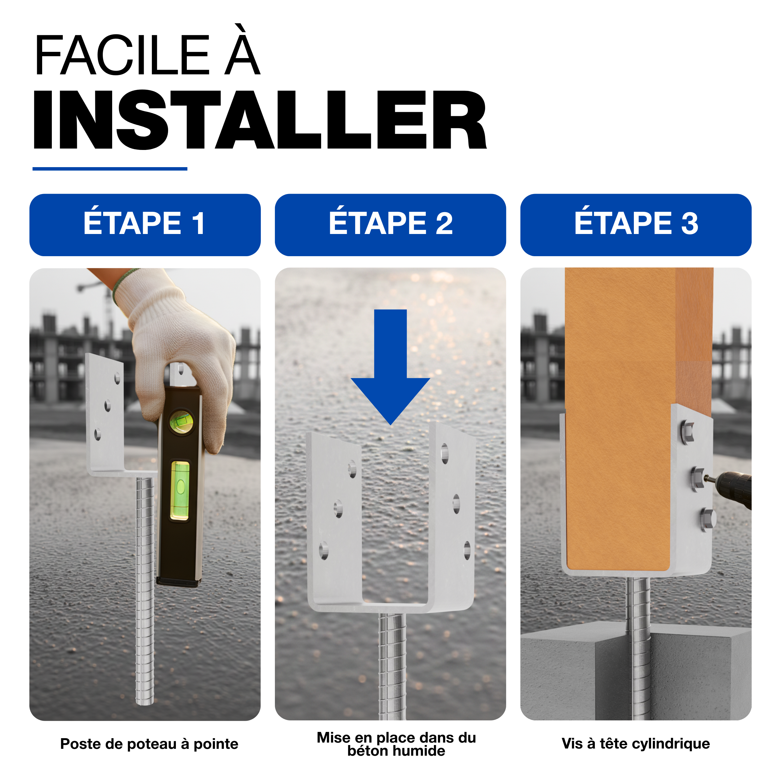 Support de poteau U Galvanisé à chaud 121 x 300 mm ancre platine bois pied poteaux clôture GeZu Impex - 3