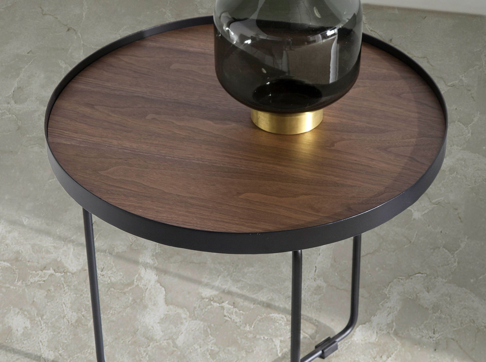 ANGEL CERDA Table d'angle ronde en noyer et acier noir - 5
