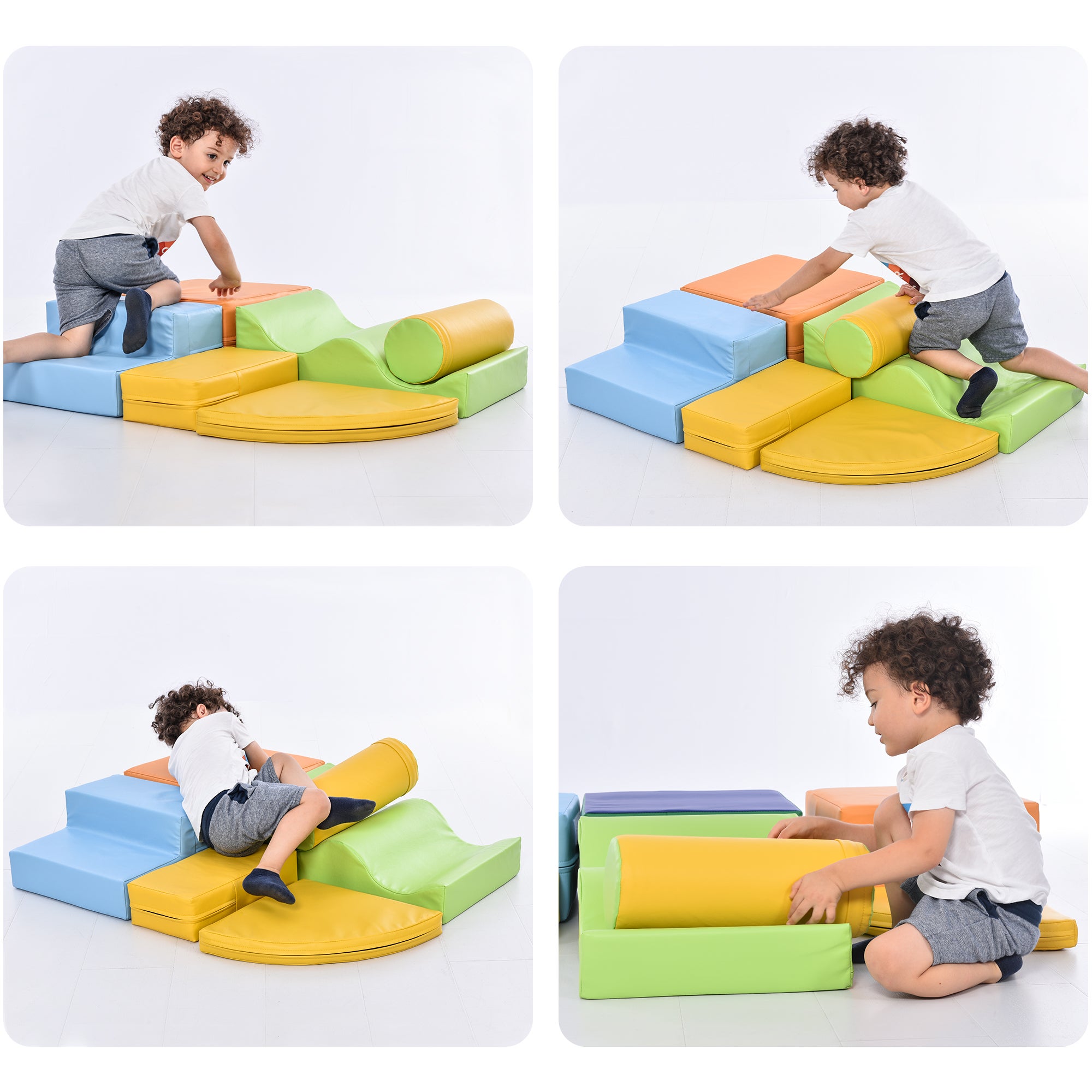 Ensemble de 6 grands blocs mous de construction pour enfants, jouet pour grimper, descendre en toboggan et ramper, en PU, multicolores. - 9