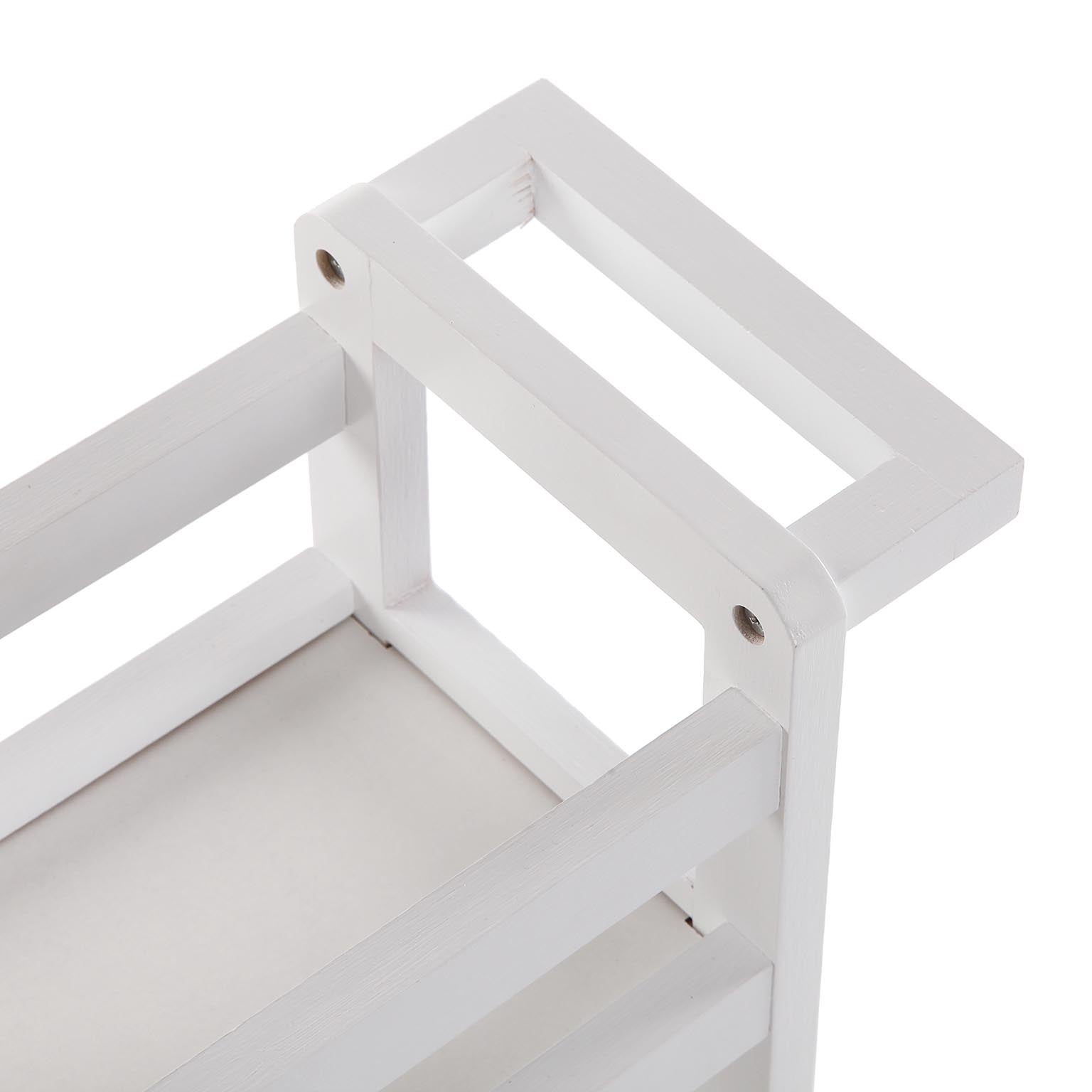 VERSA Carrello Da Cucina In Bambù E Metallo Bianco - 105,5 Cm Con Ruote E Ripiani In Tessuto