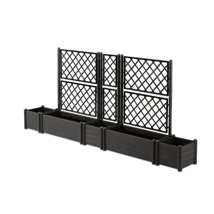 Bac a fleur/Jardiniere avec treillis - ITALIA FLOWER BOX - Finition effet bois - 100x43xH142 cm - 80 L -Anthracite - 5