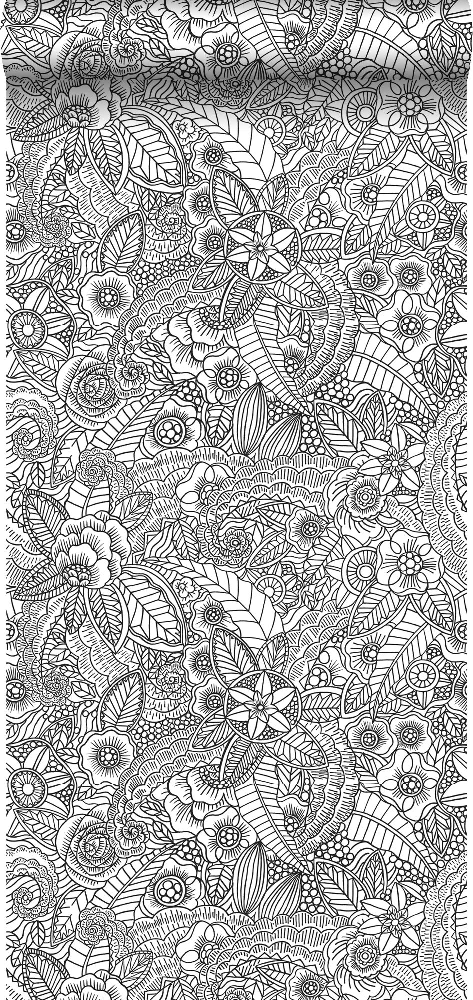 Tapeta rysunki kwiatowe czarno-białym - 53 cm x 10.05 m - ESTAHOME
