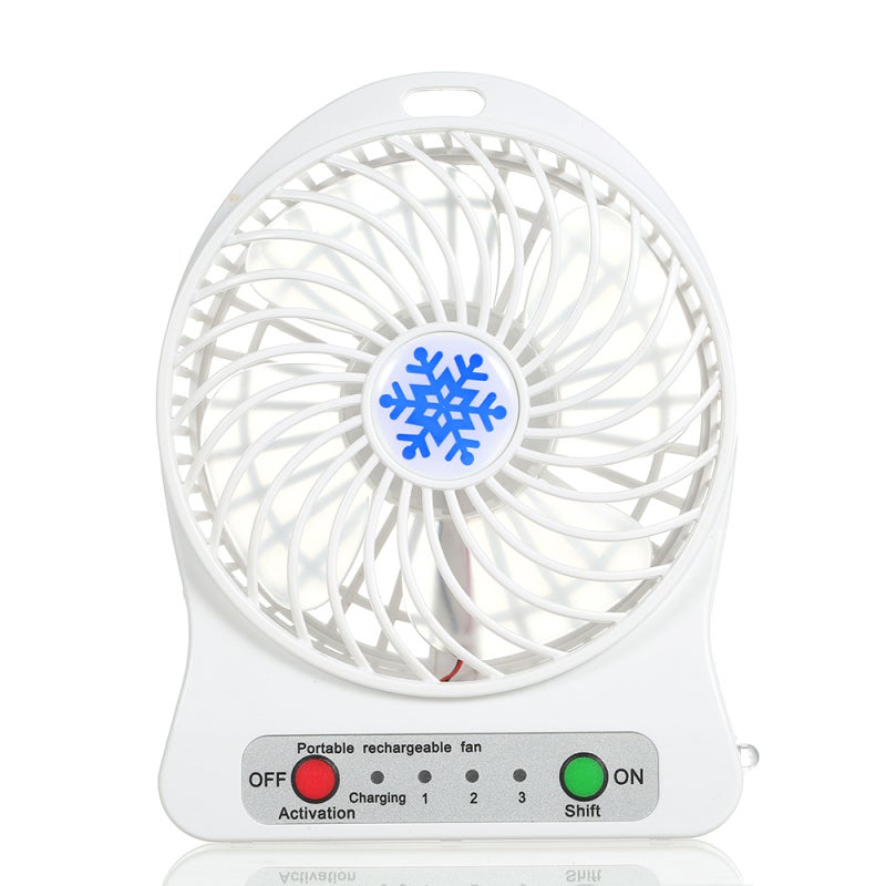 Przenośny wentylator z podświetleniem LED, ładowany przez USB, chłodnica powietrza, 3 tryby regulacji prędkości, funkcja oświetlenia LED - biały