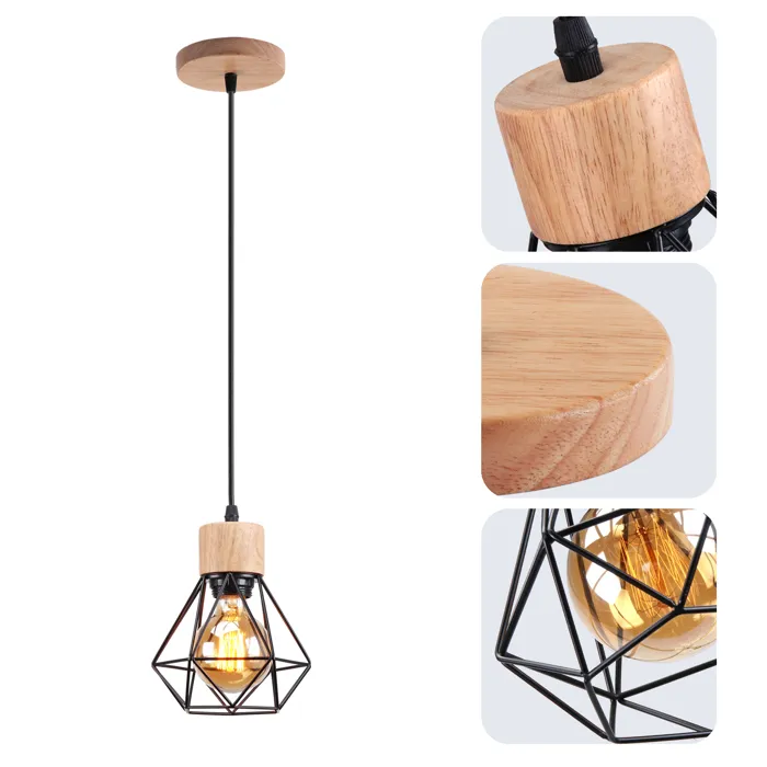 Lot de 2 lustres industriels, plafonniers cage en métal, suspension vintage, lampe suspendue, longueur de corde de suspension réglable (sans ampoule) - 5