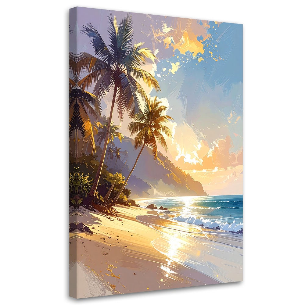 Obraz do salonu sypialni biura spa hotelu,Pastelowa Tropikalna plaża palmy pejzaż w stylu boho 60x90