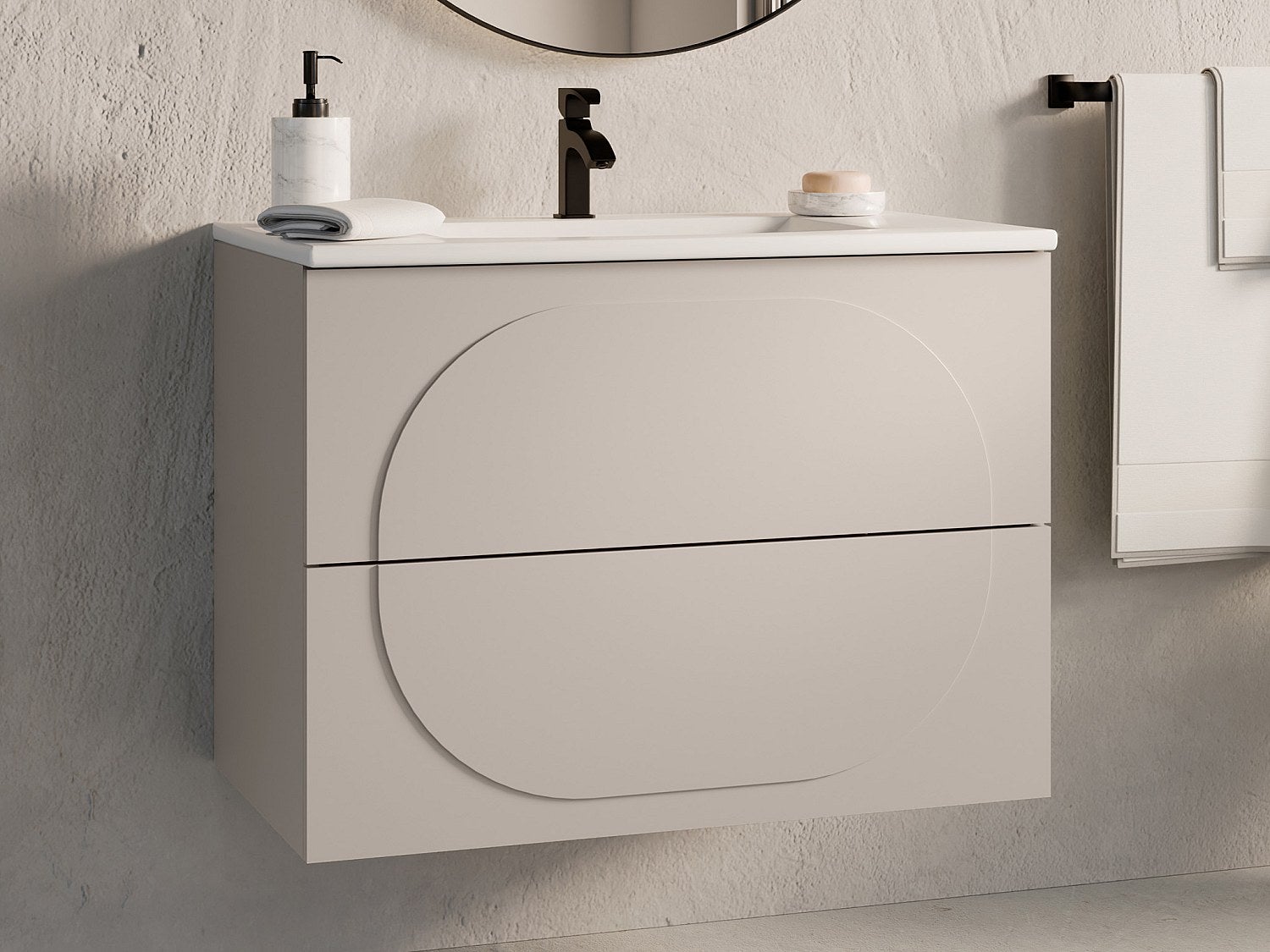 Szafka łazienkowa wisząca z umywalką wpuszczaną - Beżowa - 80 cm - VUTOMA